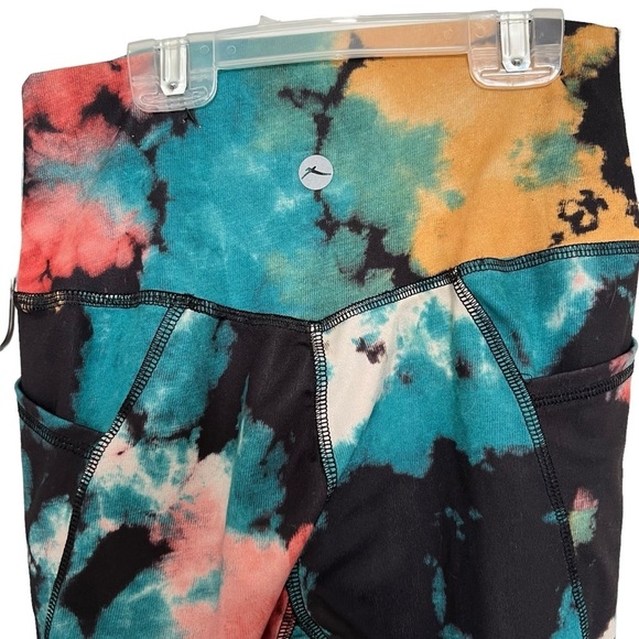X by Gottex Women's Tie Dye Athletic Leggings Pockets Workout Multicolor Size XS - Picture 3 of 4